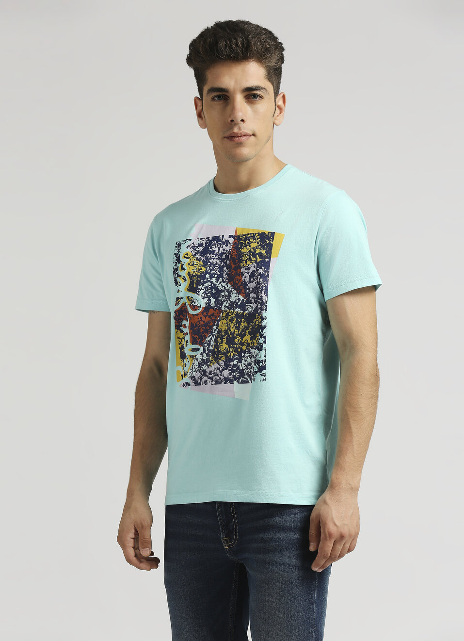 Sea Green Typographic Tonal Puff Print Short Sleeve T-shirt, , large image number 3