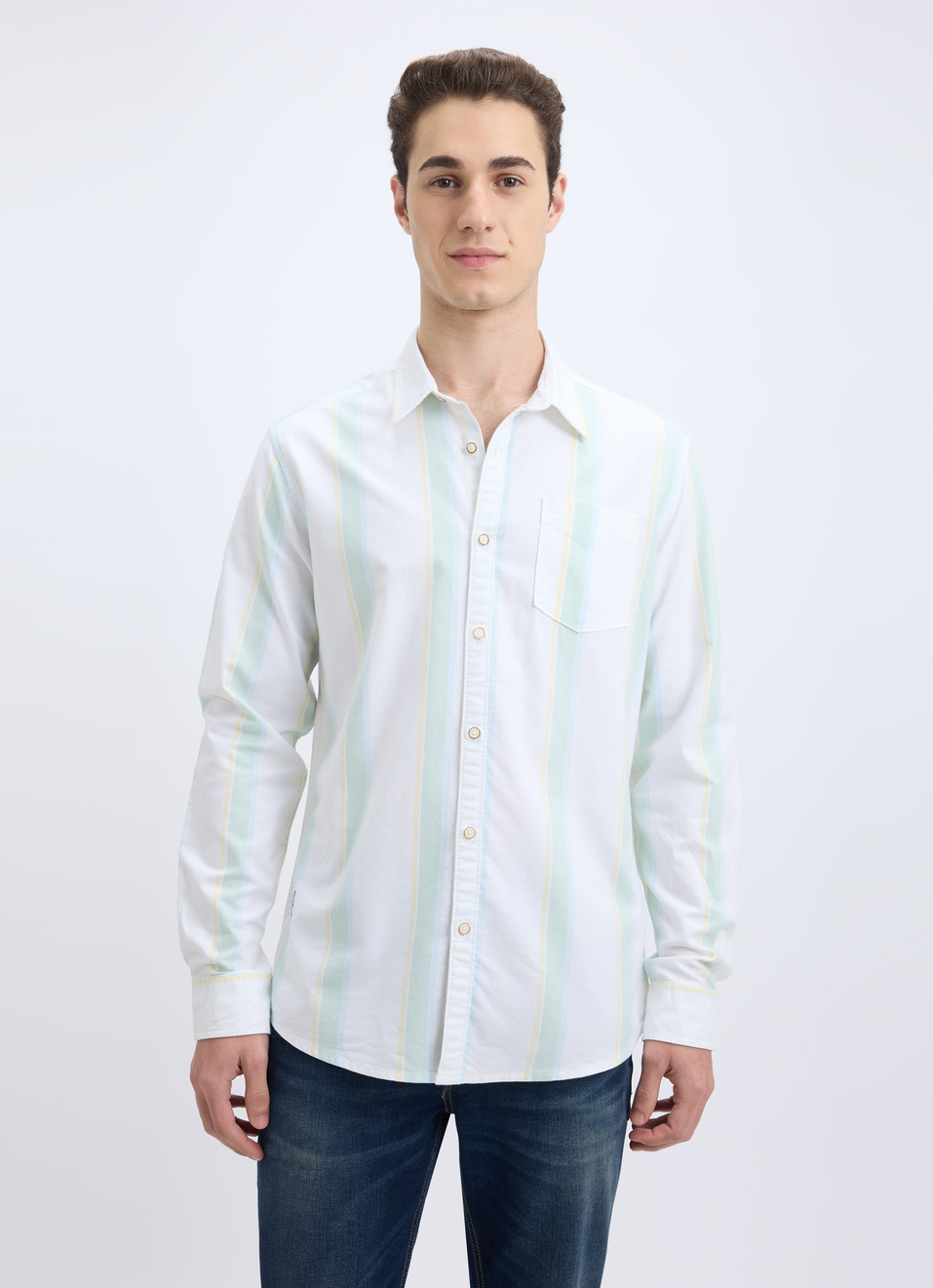 Men White Stripe Full Sleeve Shirt, , large image number 1