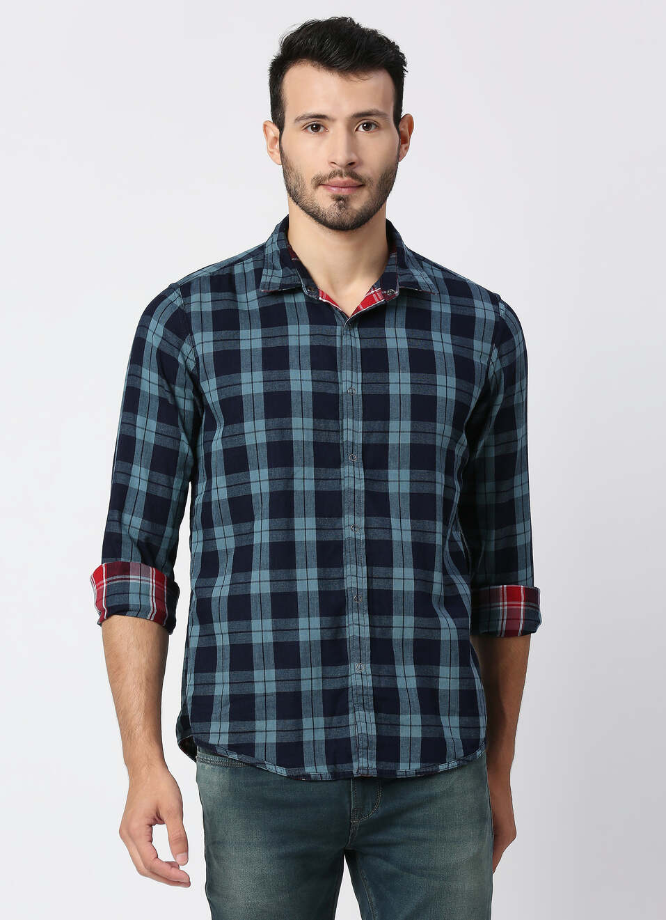Maxime Reversible Indigo Checks Shirt, , large image number 1