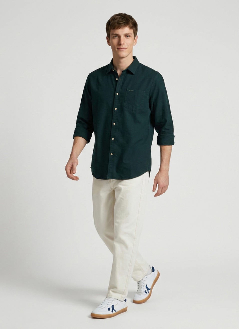 Men Dark Green Solid Oxford Long Sleeve Shirt, , large image number 5