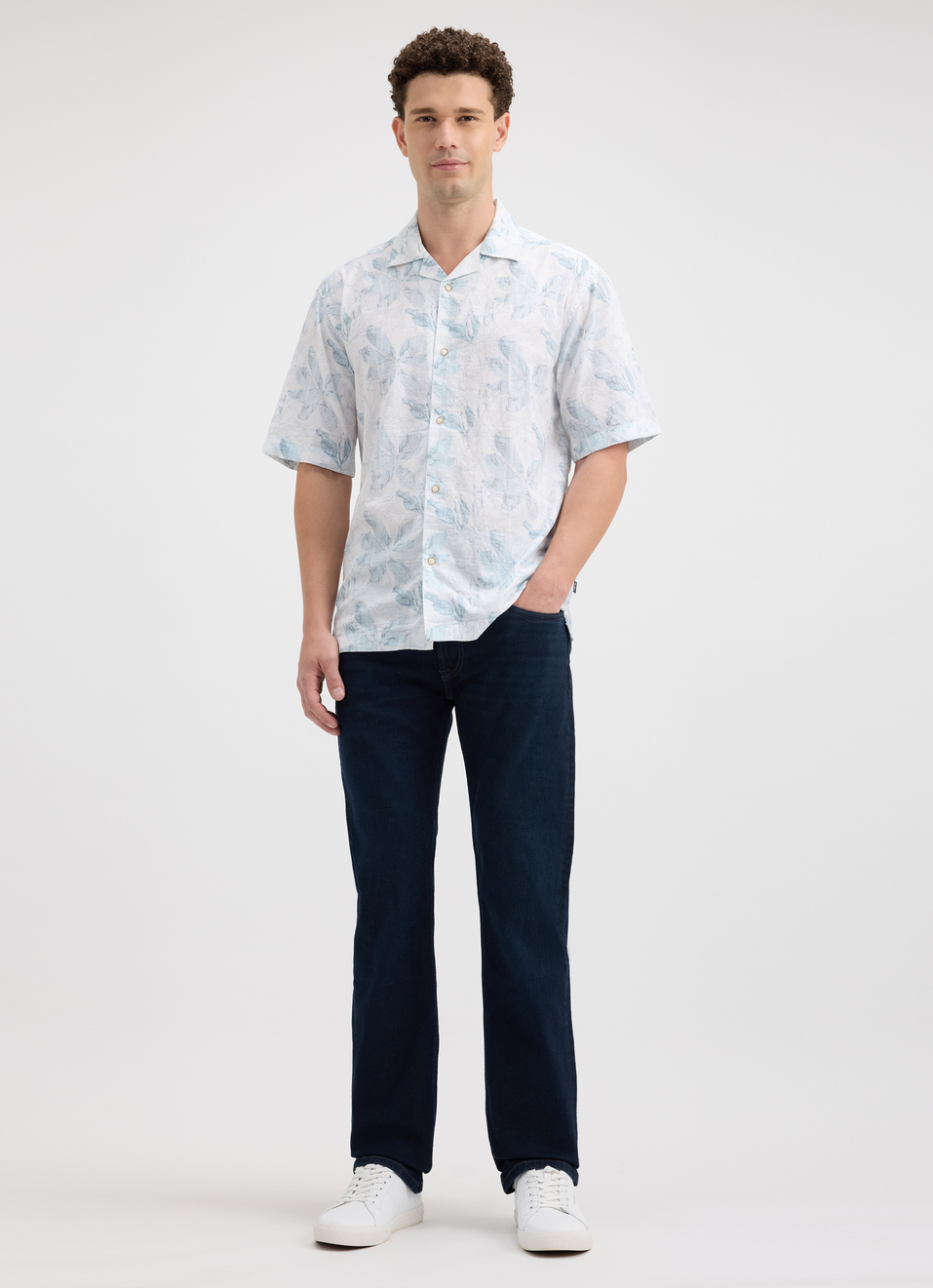 Men Blue Resort Collar Tropical Print Short Sleeve Shirt, , large image number 5