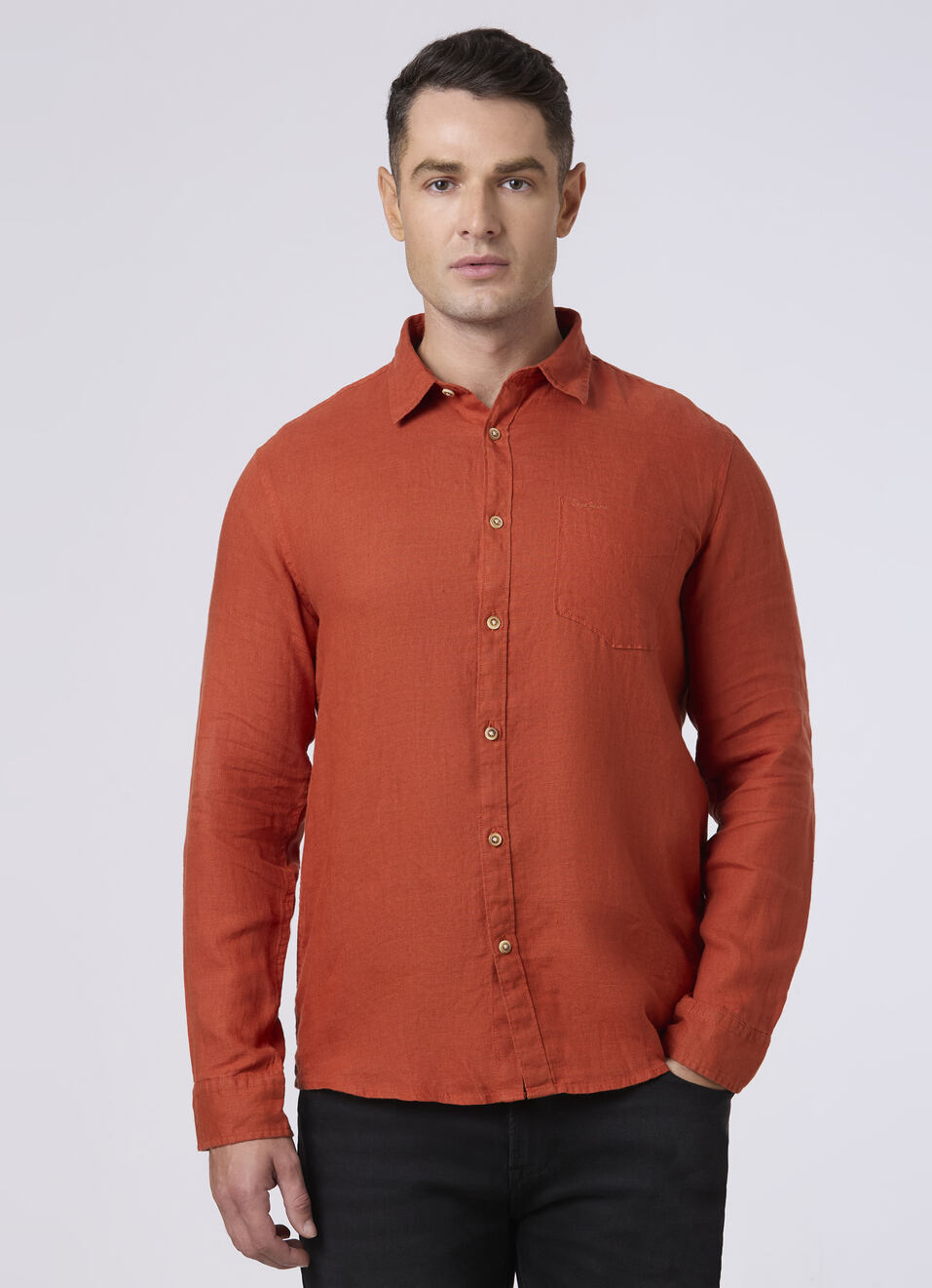 Men Wine Red Pure Linen Full Sleeve Shirt, , large image number 1