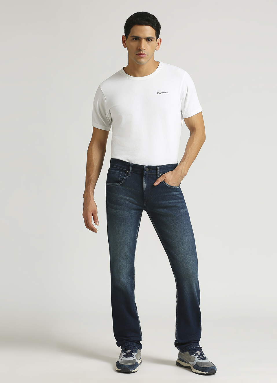 Vapour Dark Blue Mid Rise Slim Fit Jeans, , large image number 1