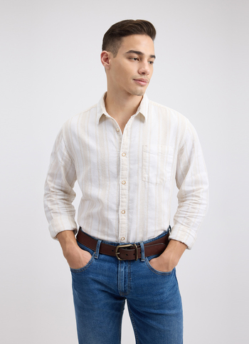 Men Beige Stripe Full Sleeve Shirt