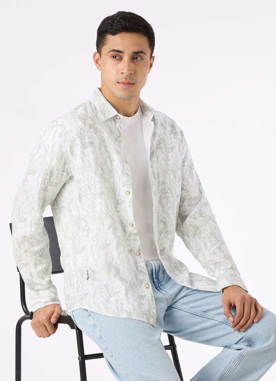 Men Green Botanical Leaf Print Full Sleeve Shirt, , large image number 0