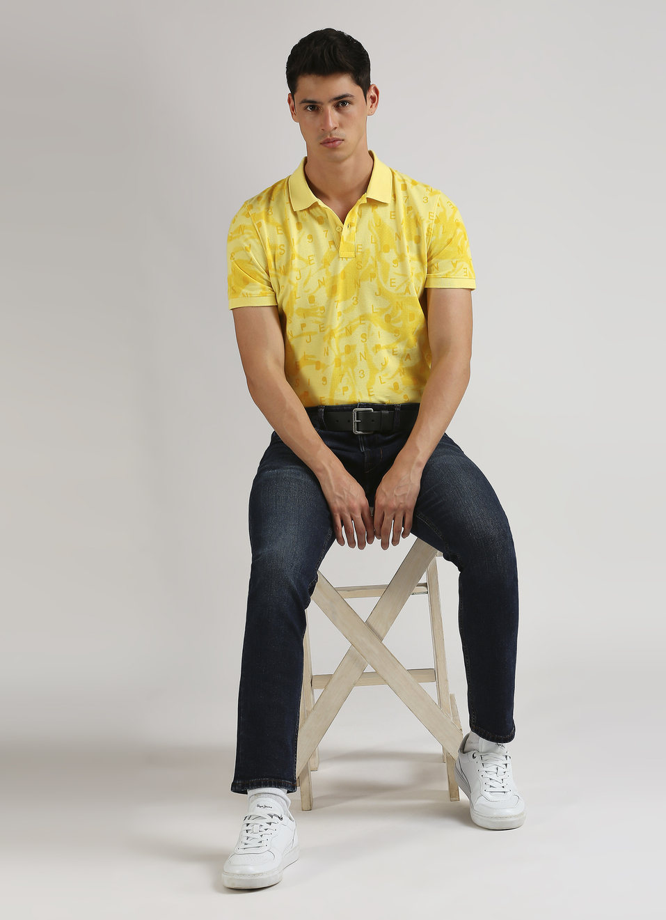 Yellow Typographic Print Pique Short Sleeve Polo, , large image number 5
