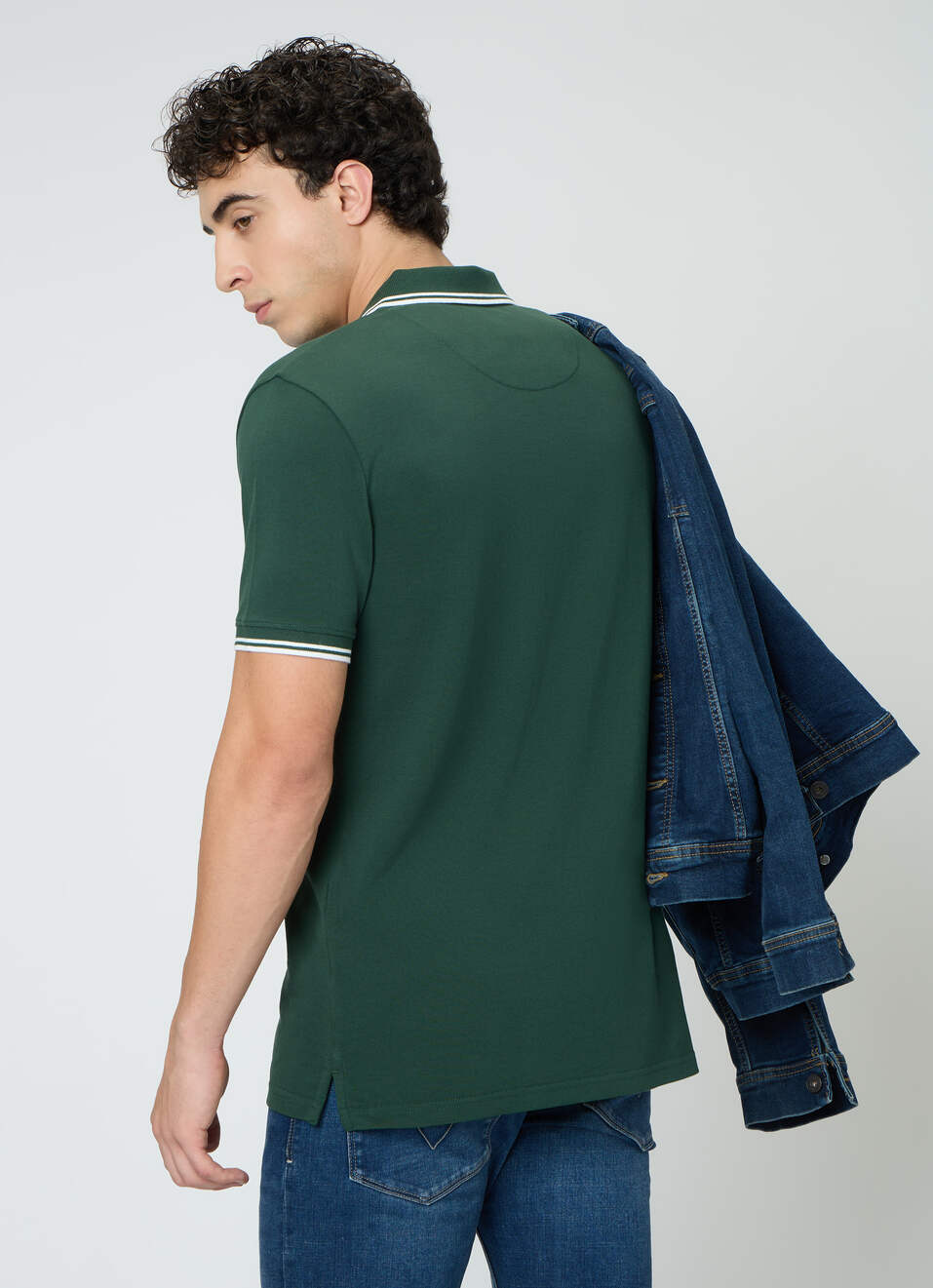 Men Green Solid Polo Collar T-shirt, , large image number 2