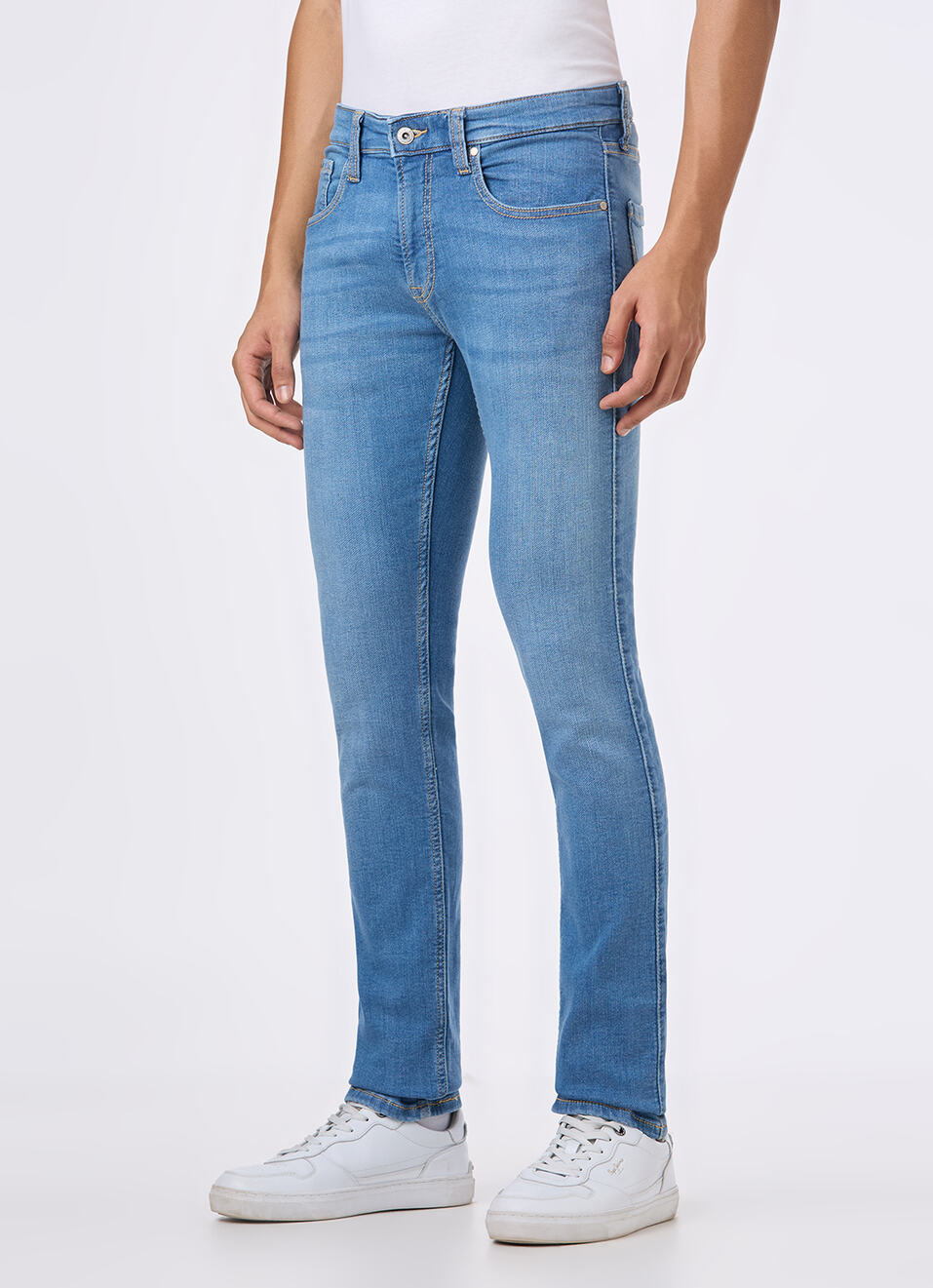 Men Blue Mid Rise Slim Fit Powerflex Jeans, , large image number 5