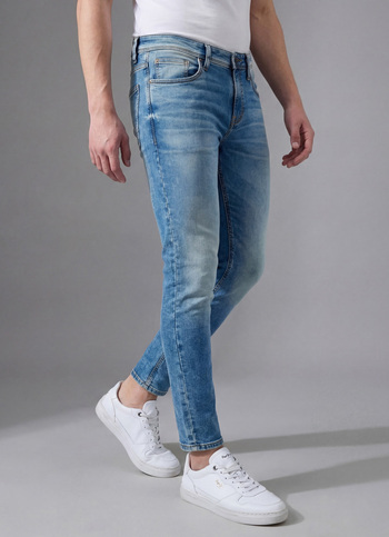 Men Blue Mid Rise Skinny Ankle Length Gymindigo Jogger Like Jeans