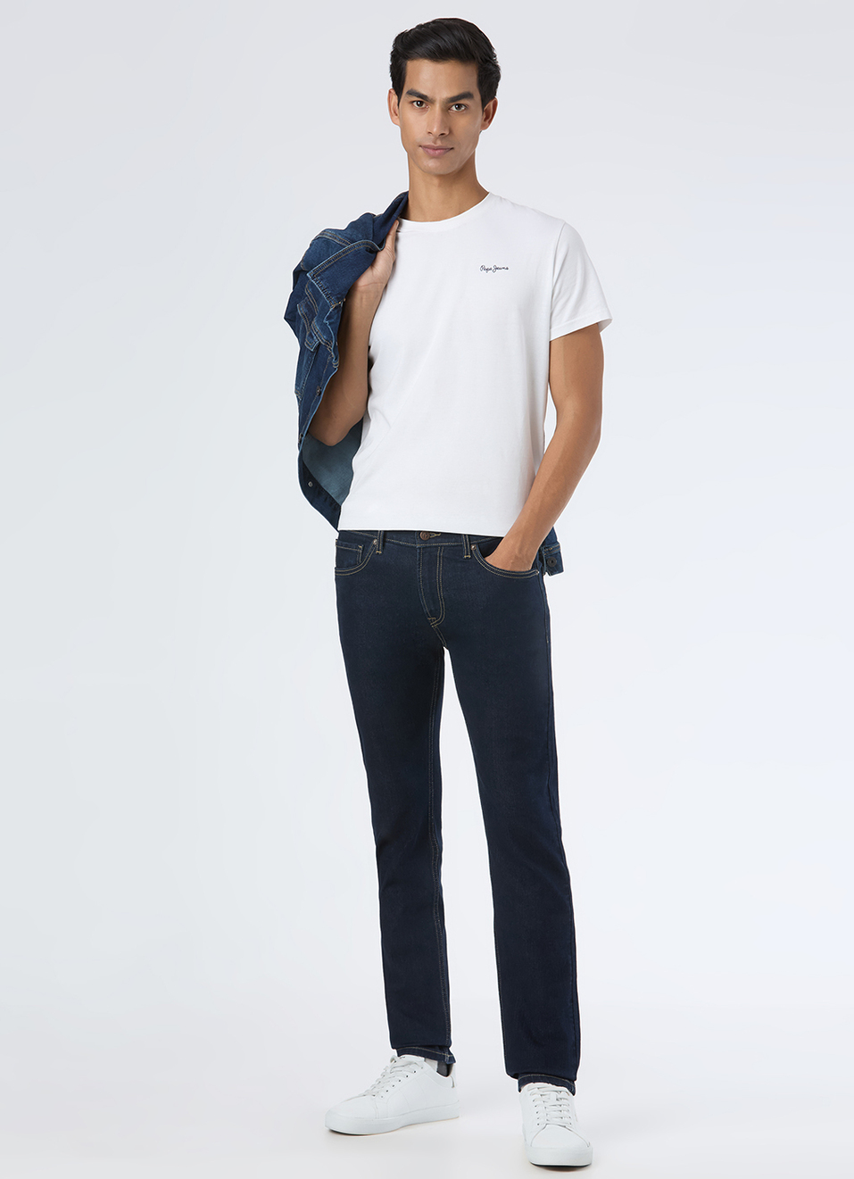 Men Dark Indigo Mid Rise Slim Fit Stretchable Jeans, , large image number 1