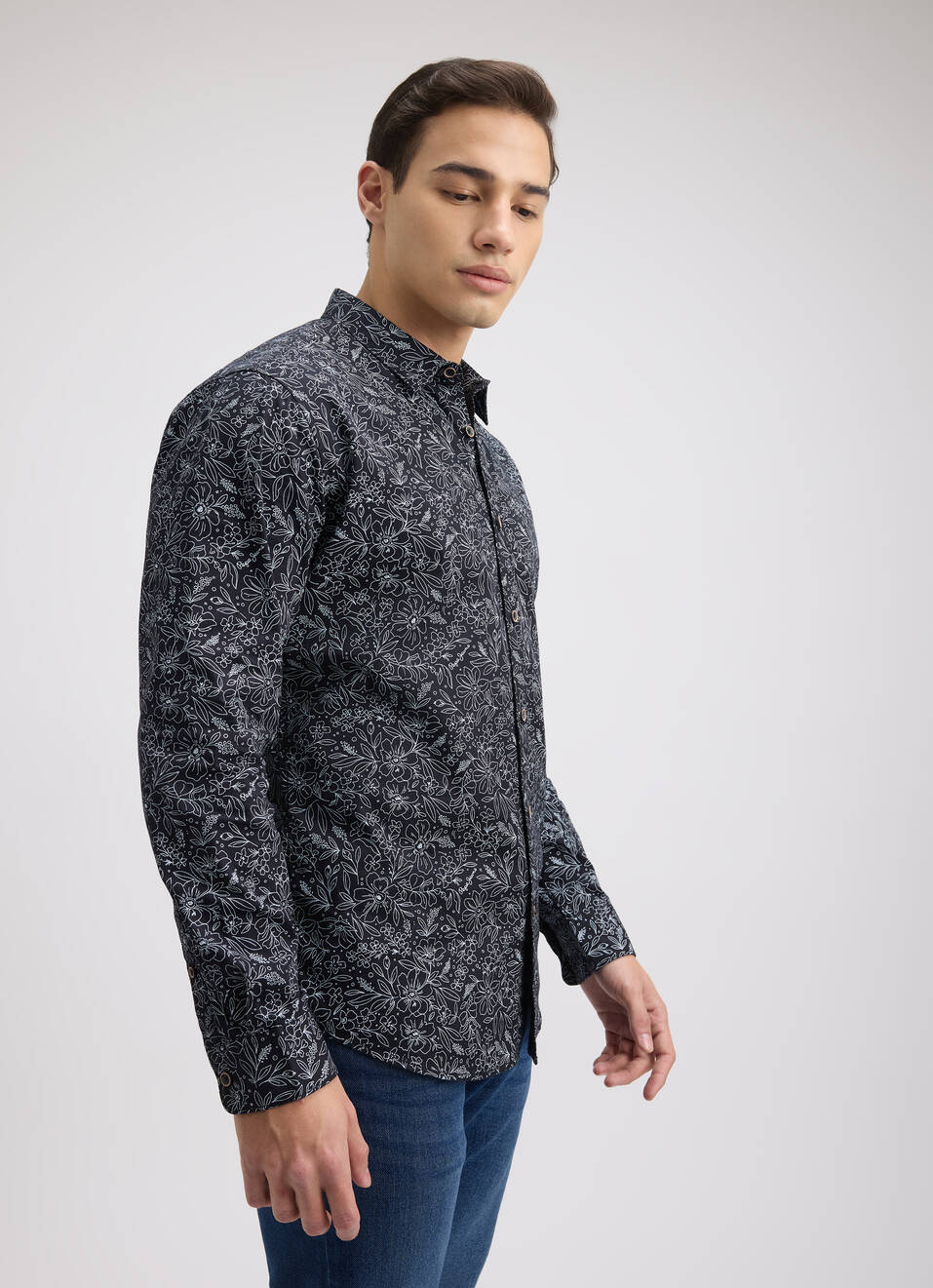 Men Black Floral Print Full Sleeve Shirt, , large image number 3