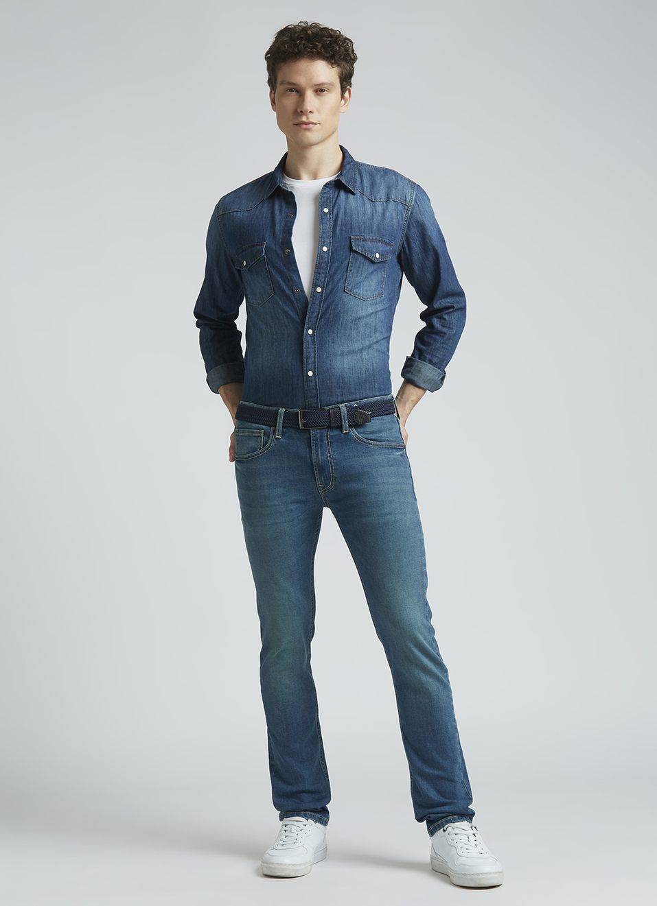 Vapour Blue Mid Rise Slim Jeans, , large image number 1