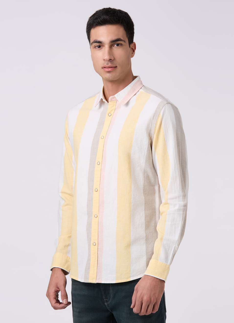 Men White Striped Shirt, , large image number 3