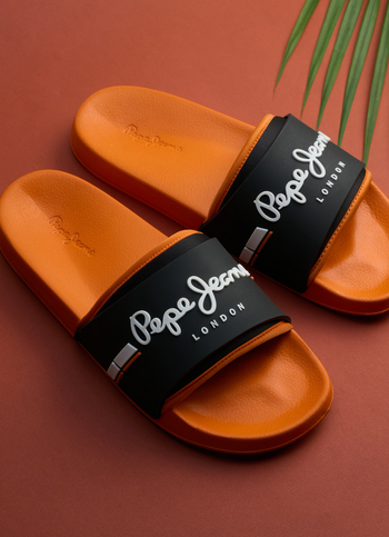 Men Orange Colorblock Slip-on Slides