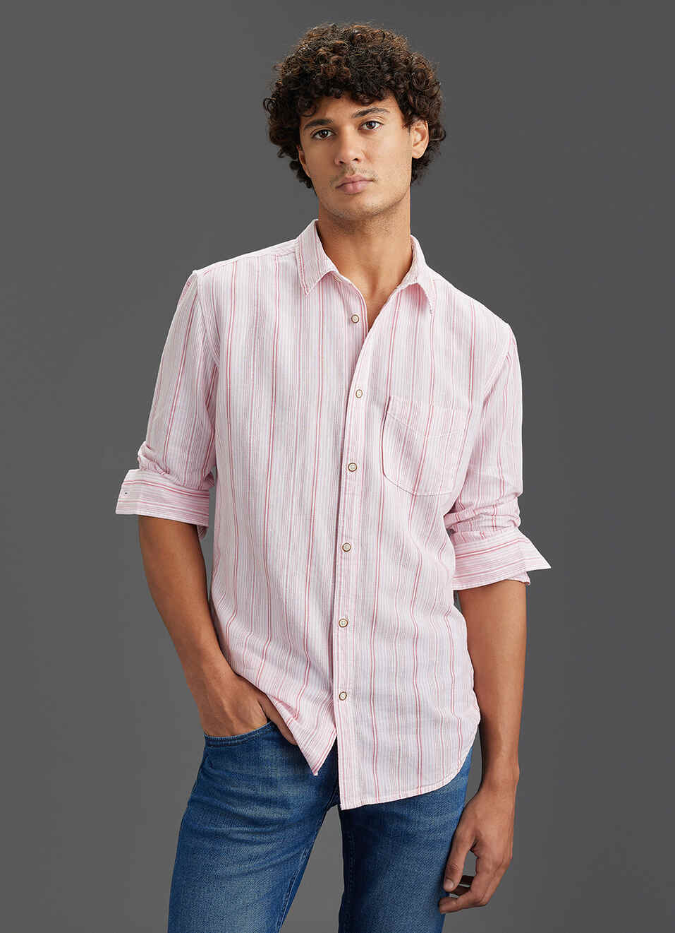 Men Pink Striped Regular Fit Full Sleeve Casual Shirt, , large image number 5