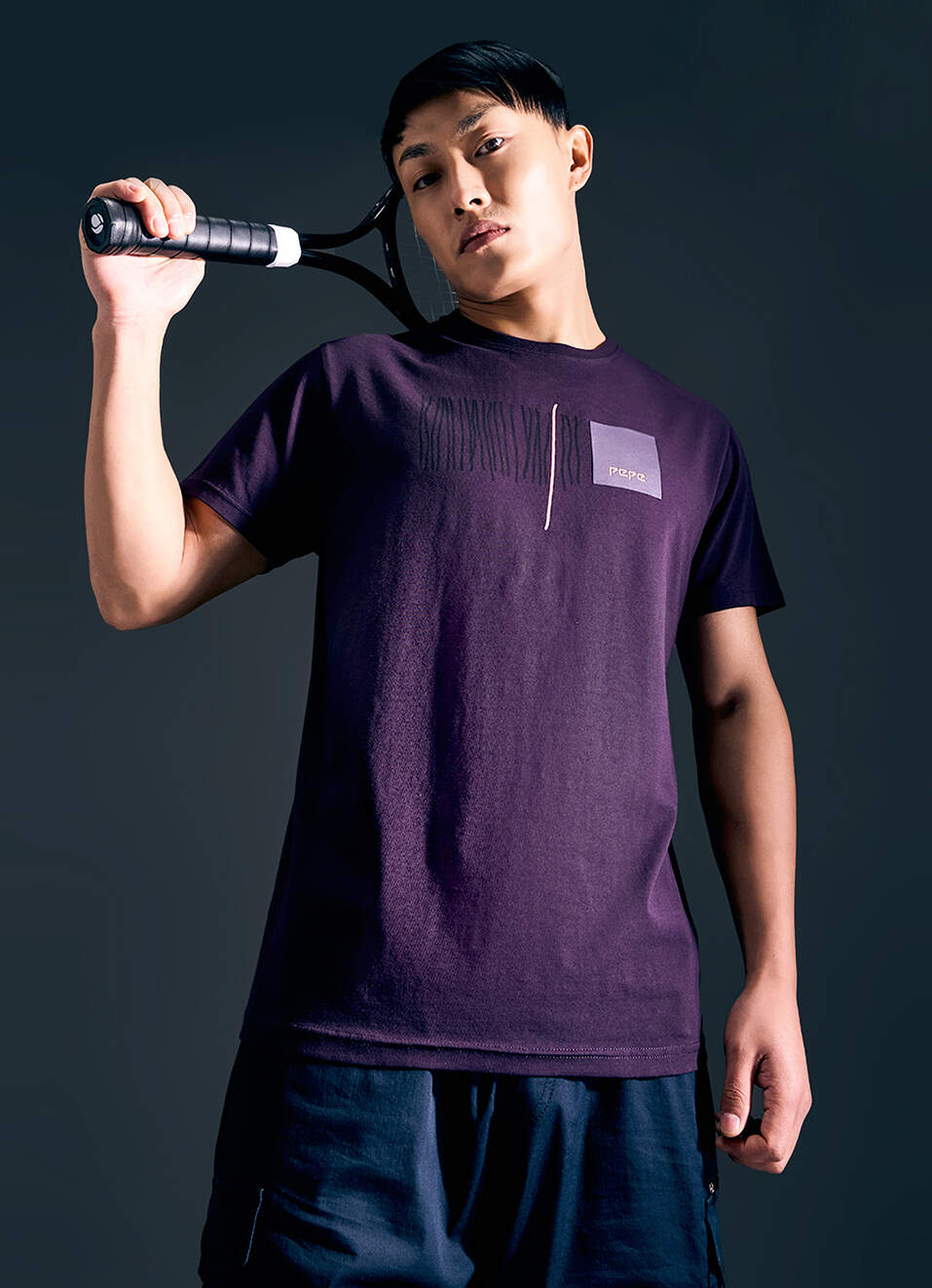 Men Purple Geometric Print Short Sleeve T-shirt, , large image number 0