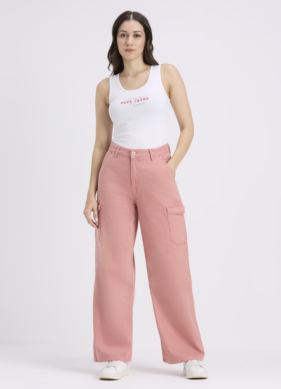 Women Pink Straight Fit High Rise Cargo Jeans , , large image number 0