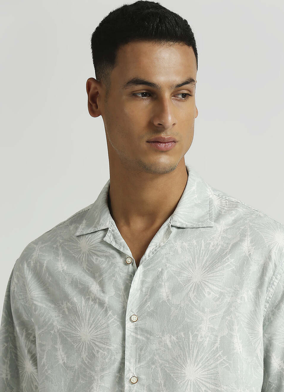 Mint Botanical Print Resort Collar Short Sleeve Shirt, , large image number 4