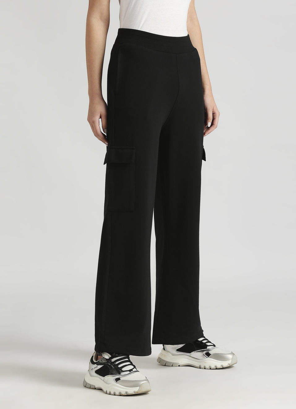 Black Reflective Print Wide Leg Joggers , , large image number 3