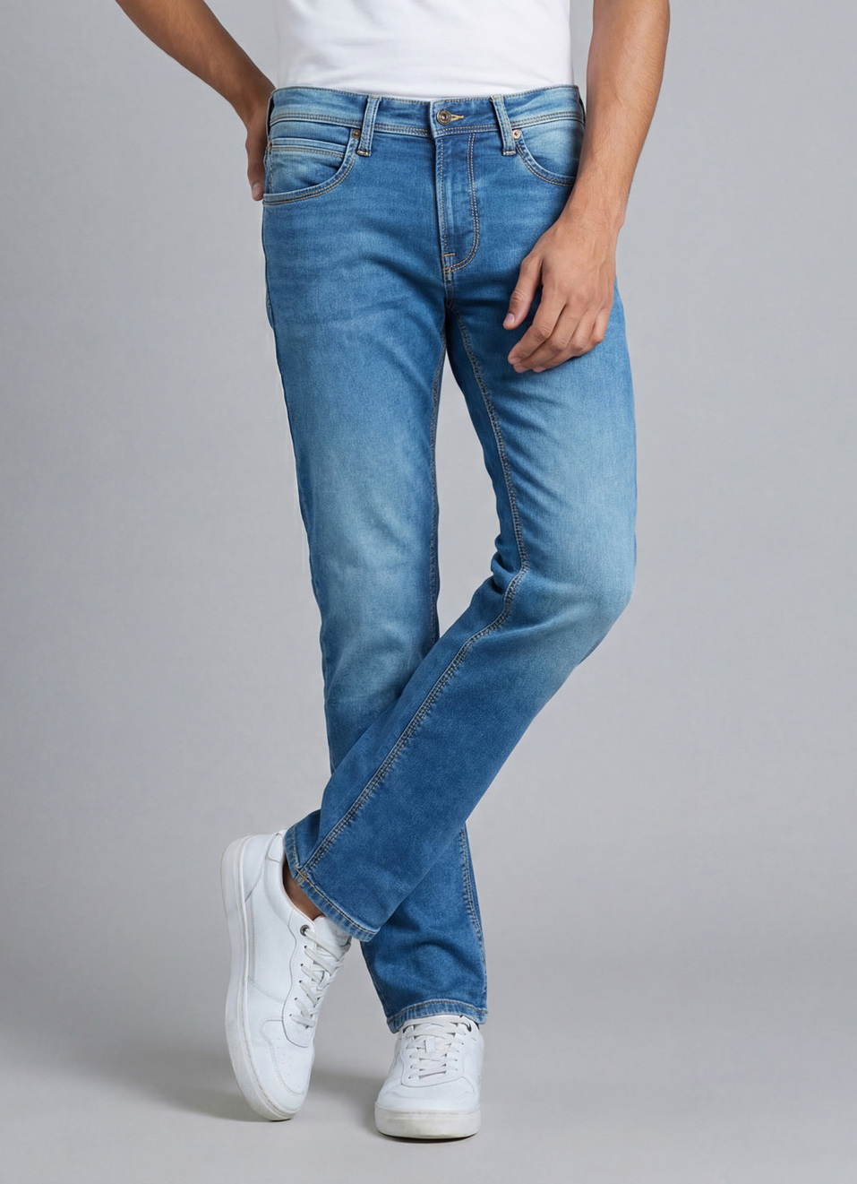 Men Green Mid Rise Slim Fit Gymindigo Jeans, , large image number 0
