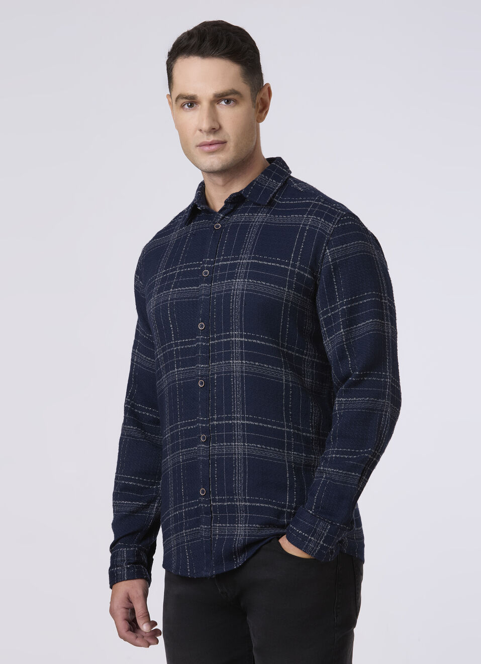 Men Navy Checked Casual Shirt, , large image number 3