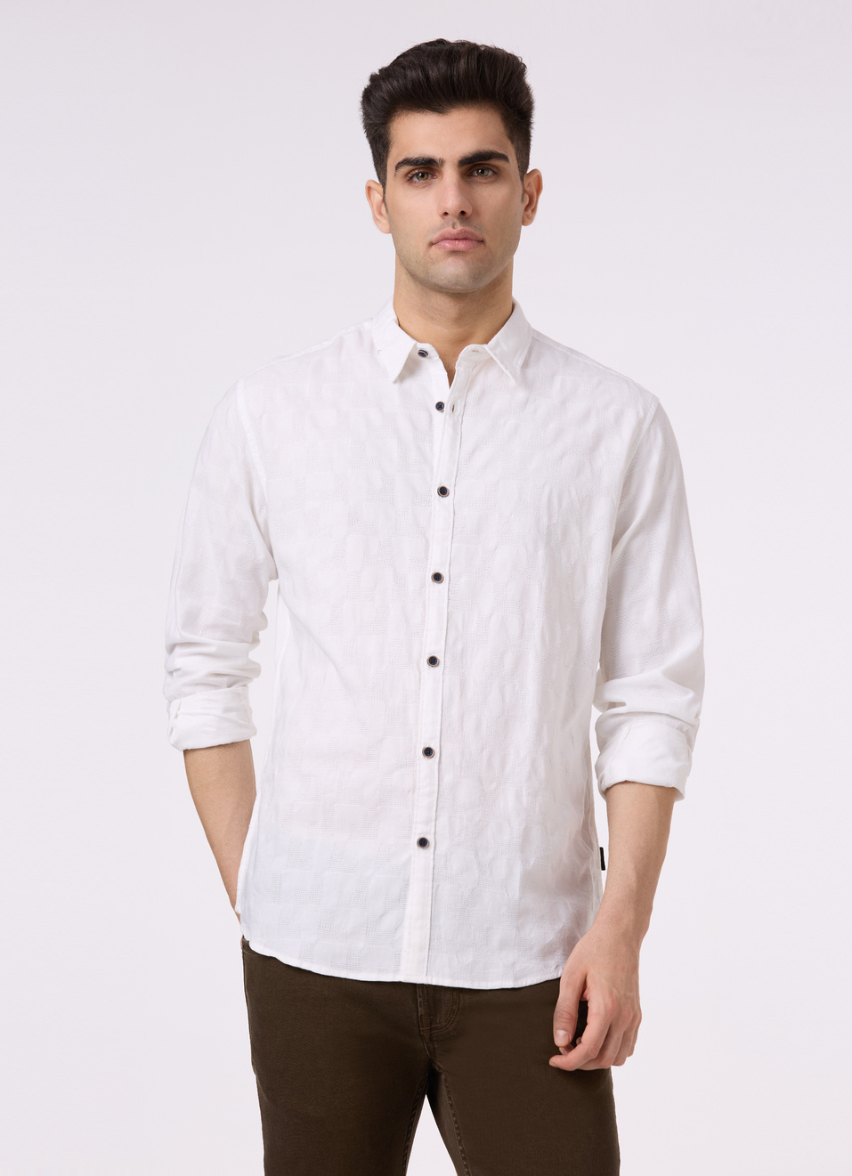 Men Light Brown Structured Full Sleeve Shirt, , large image number 0