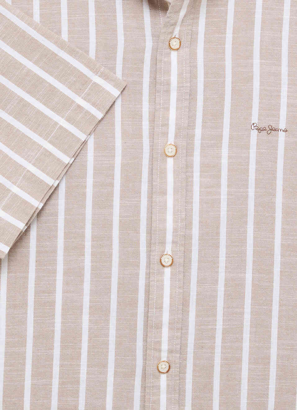 Men Beige Striped Cotton Slub Short Sleeve Shirt, , large image number 7
