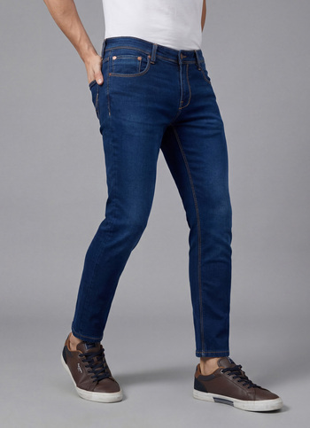 Men Blue Mid Rise Skinny Ankle Length Structured Jeans