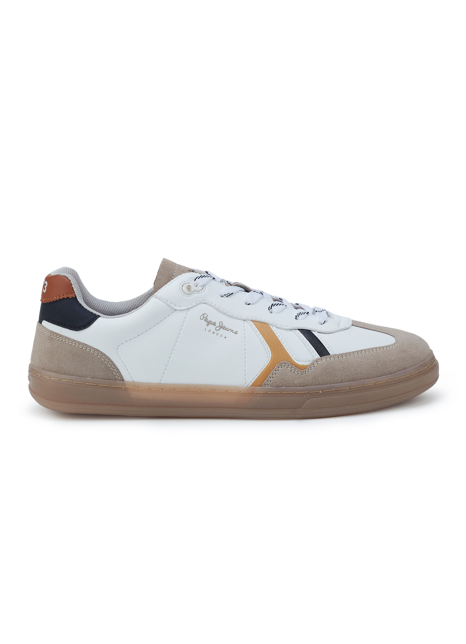 Men White Colorblock Lace Up Sneakers, , large image number 6