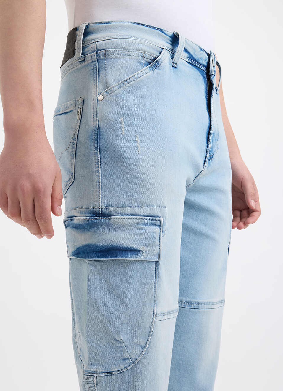 Men Blue Straight Fit Mid Rise Cargo Jeans, , large image number 4