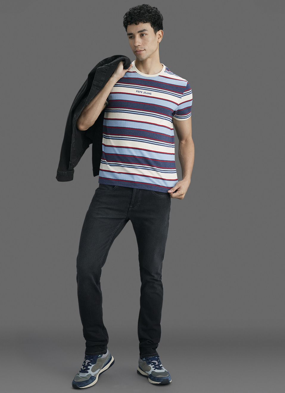 Men Navy Striped Slim Fit Short Sleeve T-shirt, , large image number 2