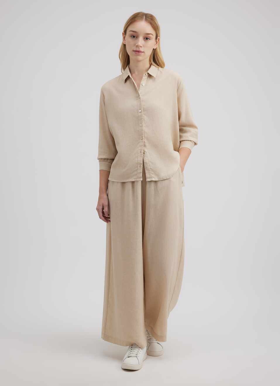 Women Beige High Rise Wide Leg Pants, , large image number 5