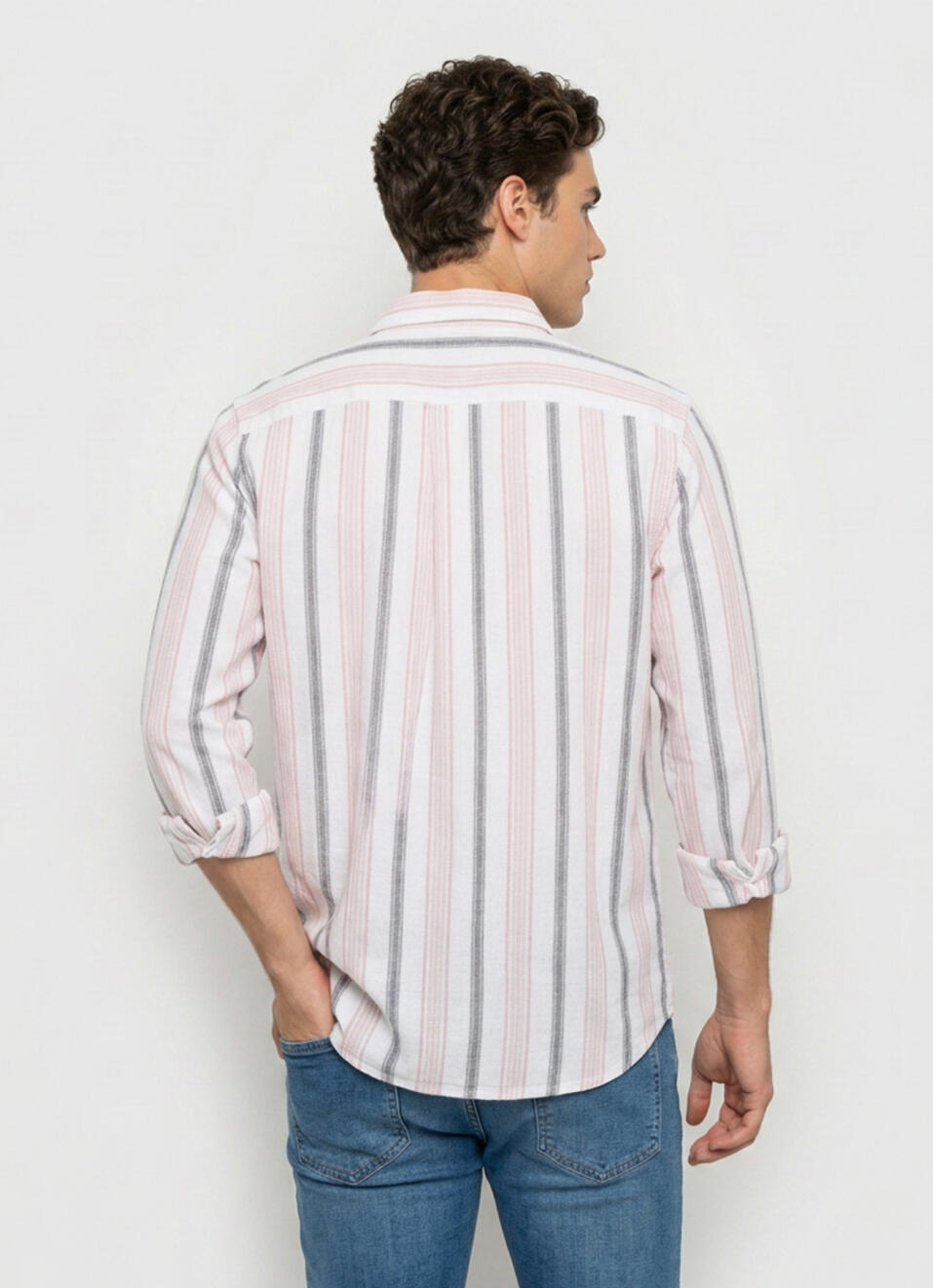 Men White Striped Long Sleeve Shirt, , large image number 2