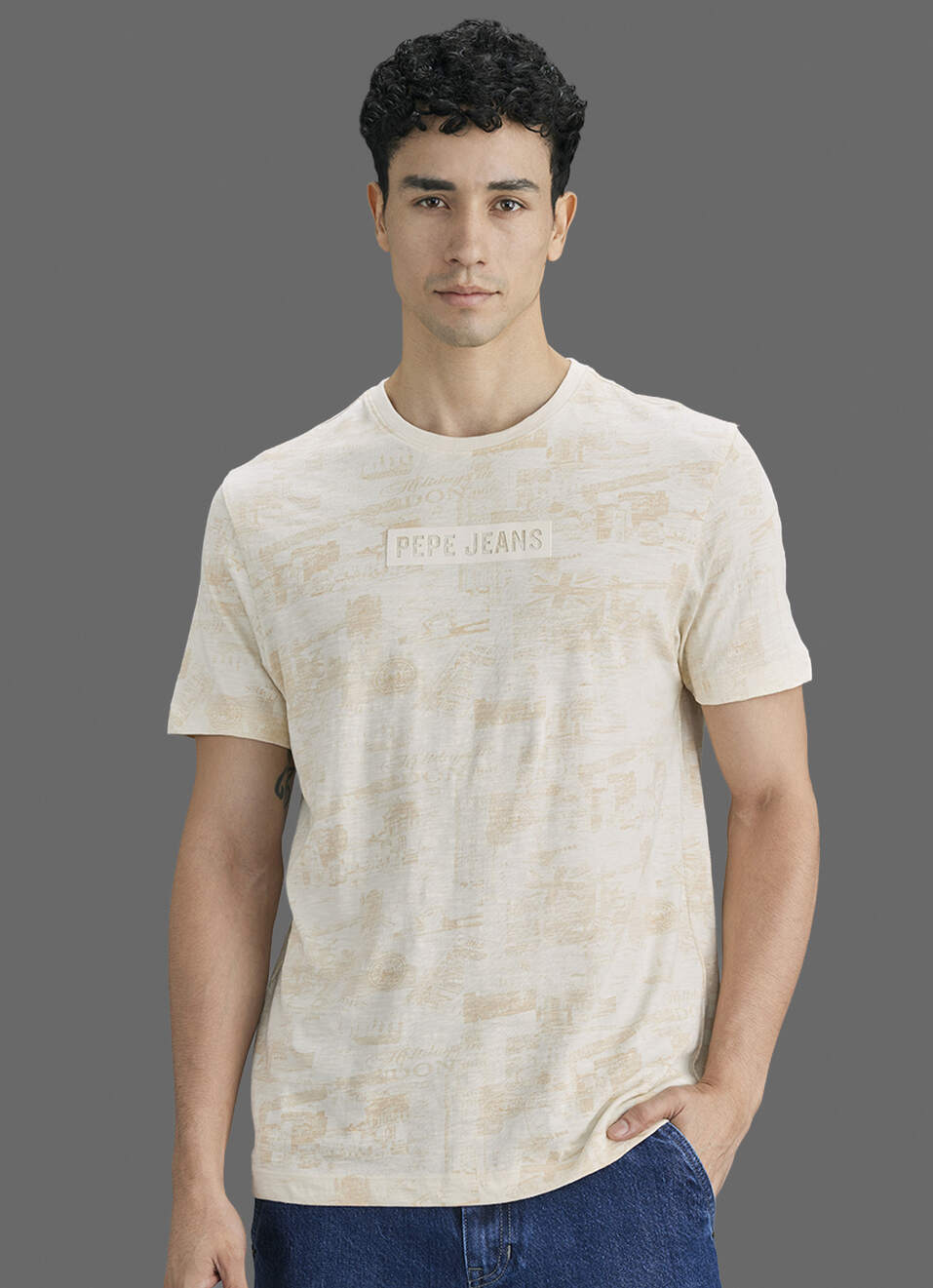 Men Ivory Printed Slim Fit Short Sleeve T-shirt, , large image number 5