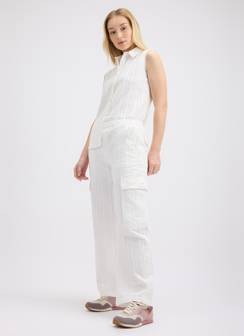Women White High Rise Wide Leg Cargo Pants