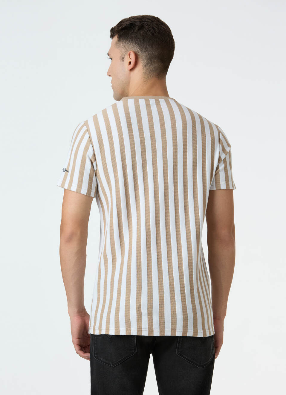 Men Beige Striped Slim Fit T-shirt, , large image number 2