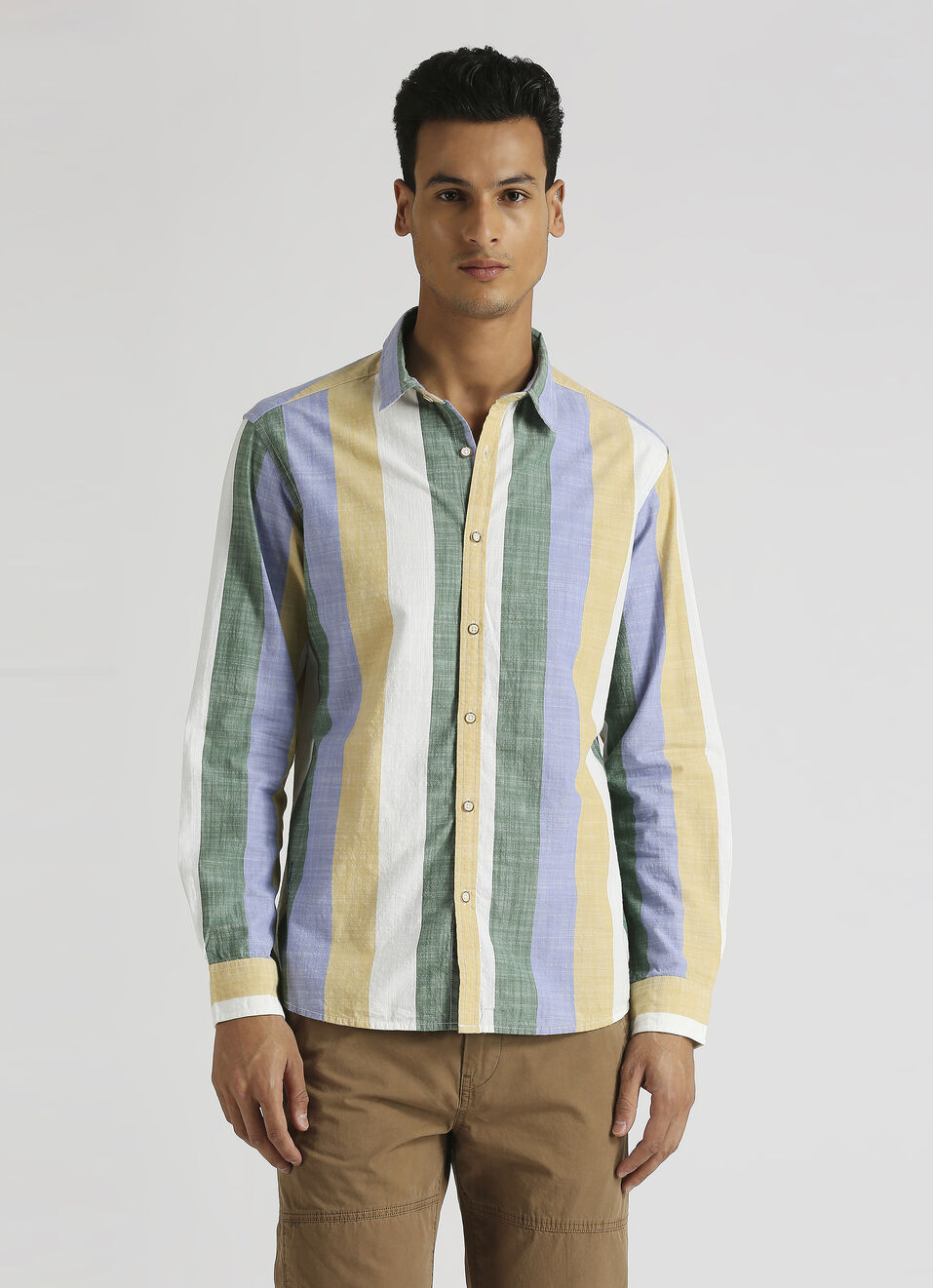 Yellow Broad Stripes Long Sleeve Shirt, , large image number 1
