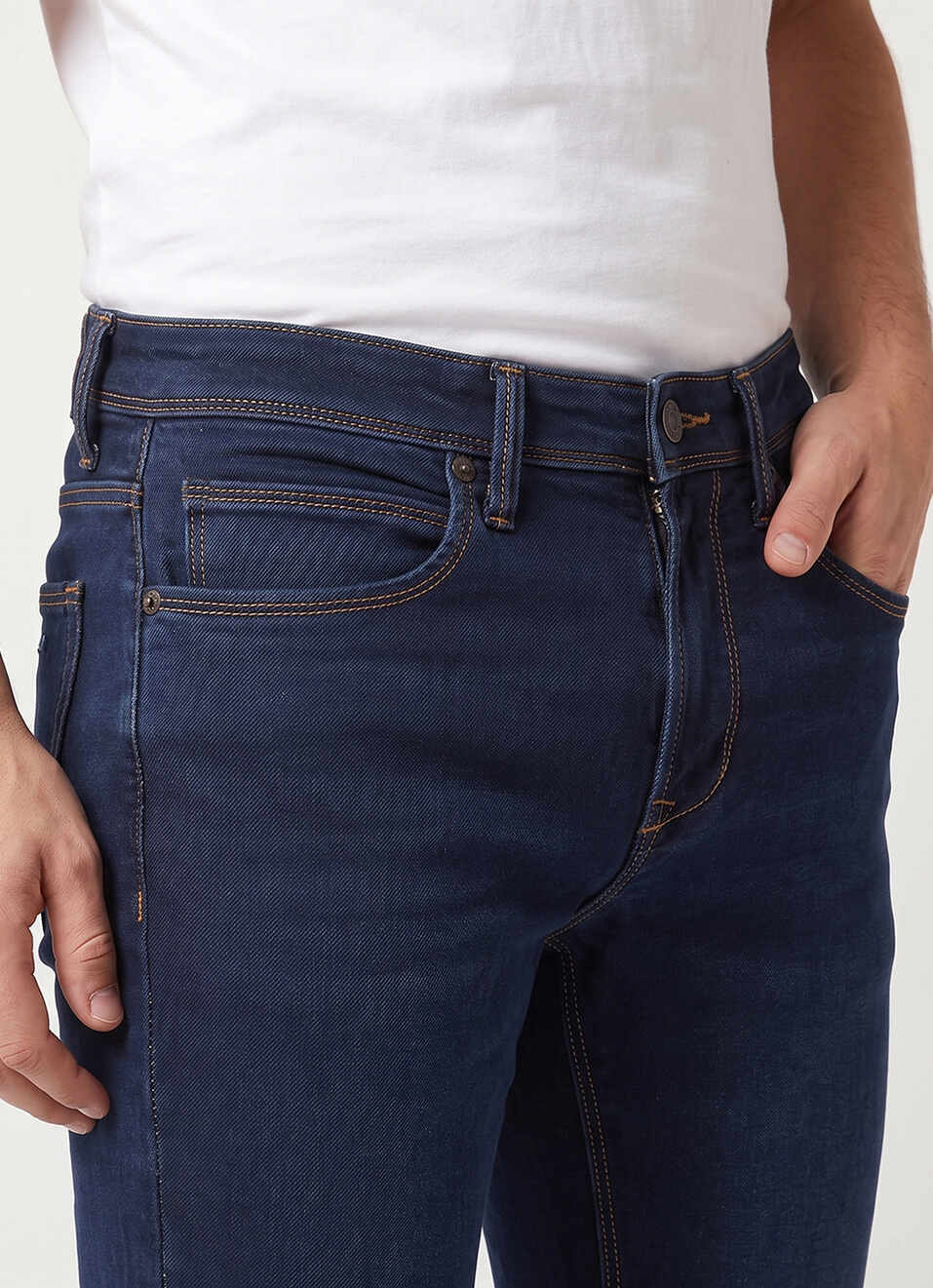 Men Blue Skinny Fit Mid Rise Stretchable Jeans, , large image number 4