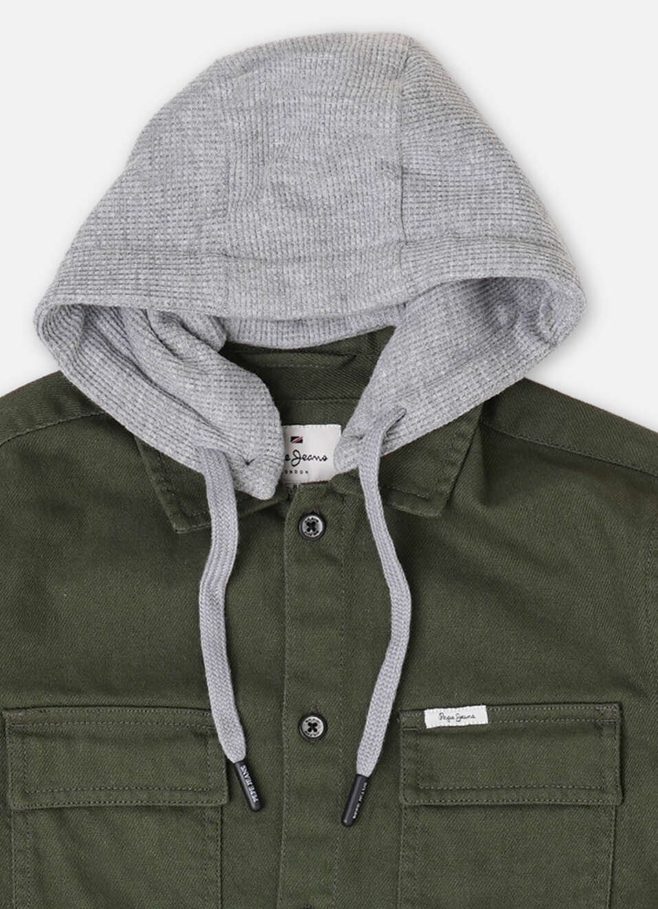 Boys Green Solid Long Sleeve Hooded Shirt, , large image number 2