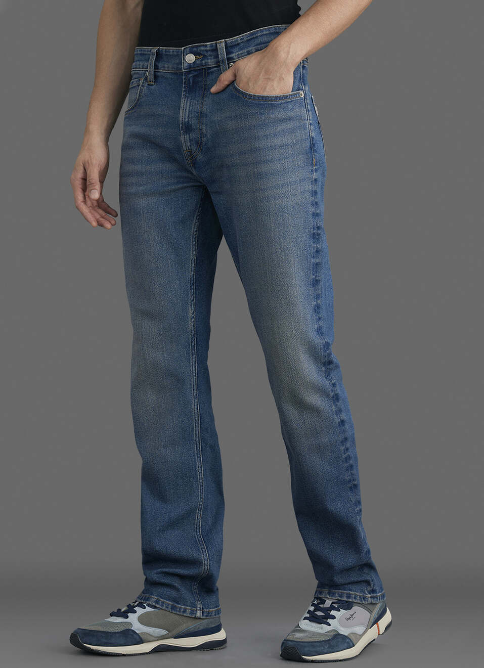 Men Blue Straight Fit Mid Rise Stretchable Jeans, , large image number 2