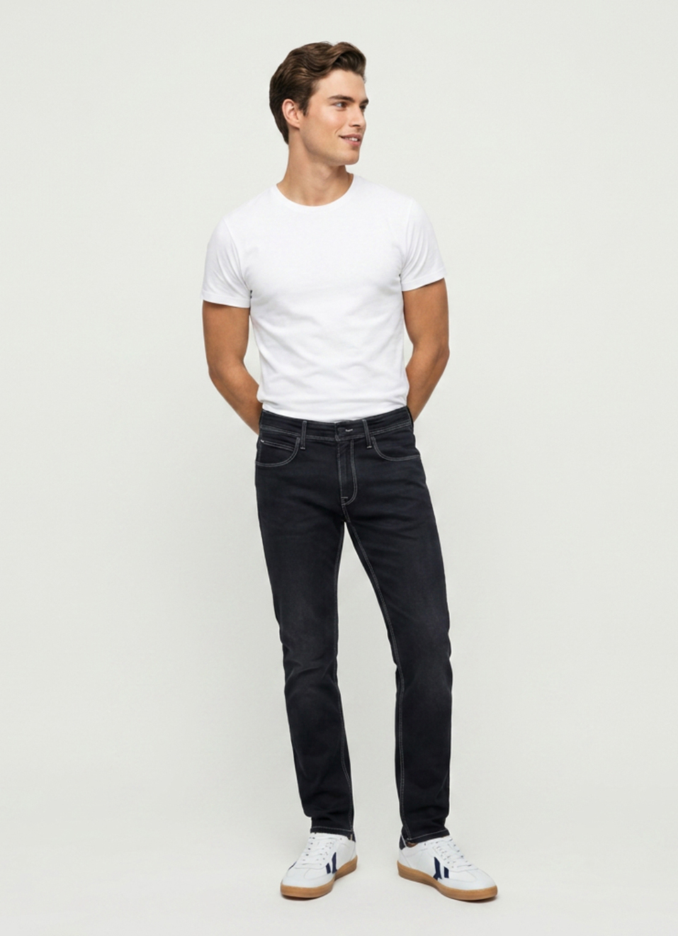 Men Black Slim Stretchable Jeans, , large image number 7