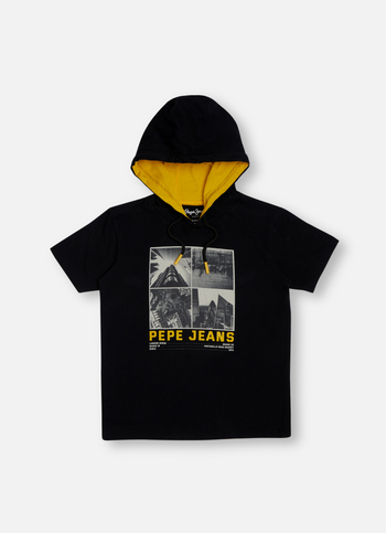 Boys Black Graphic Print Short Sleeve Hooded T-shirt