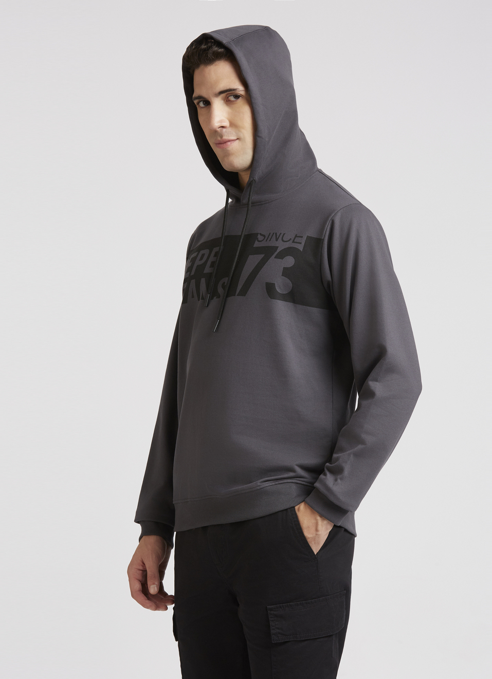 Grey Graphic Print Full Sleeve Hooded Sweatshirt, , large image number 3