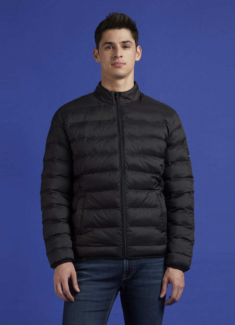 Black High Neck Full Sleeve Puffer Jacket, , large image number 1