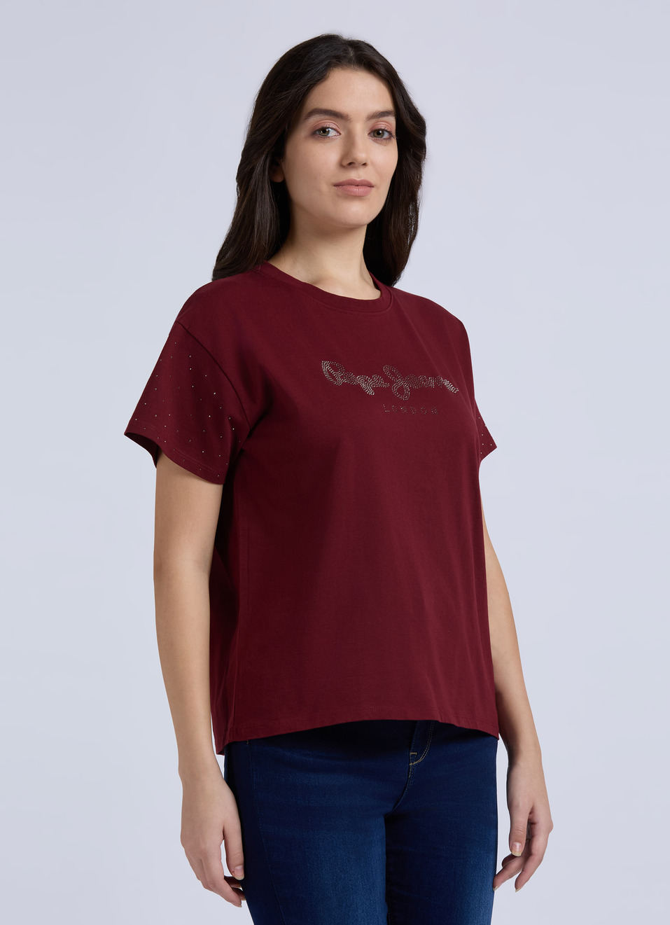 Burgundy Embellished Short Sleeve T-shirt, , large image number 3