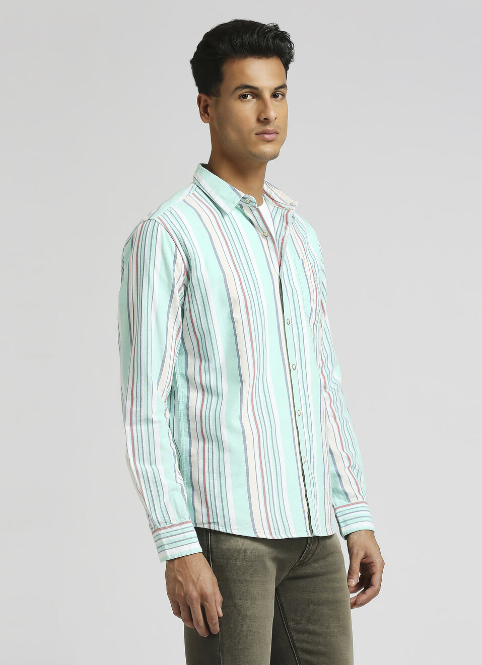 Aqua Stripes Textured Long Sleeve Shirt, , large image number 3