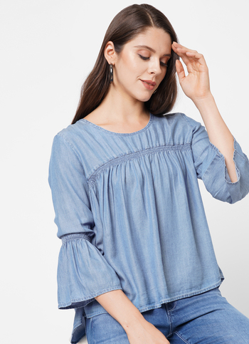 Catrin Tencel Denim Top With Gather