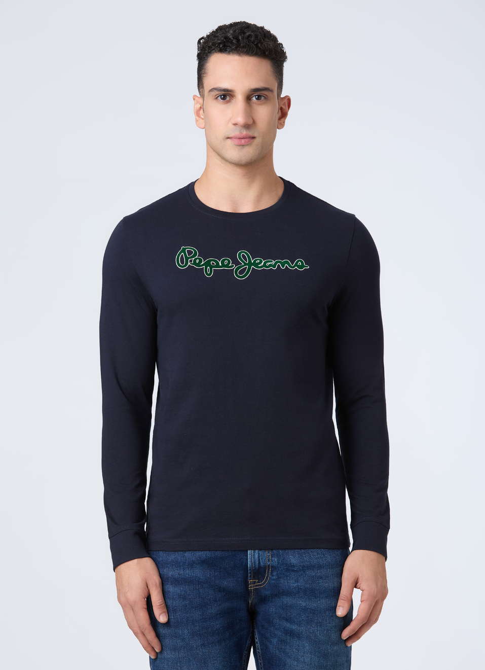 Men Navy Logo Print Full Sleeve T-shirt, , large image number 1