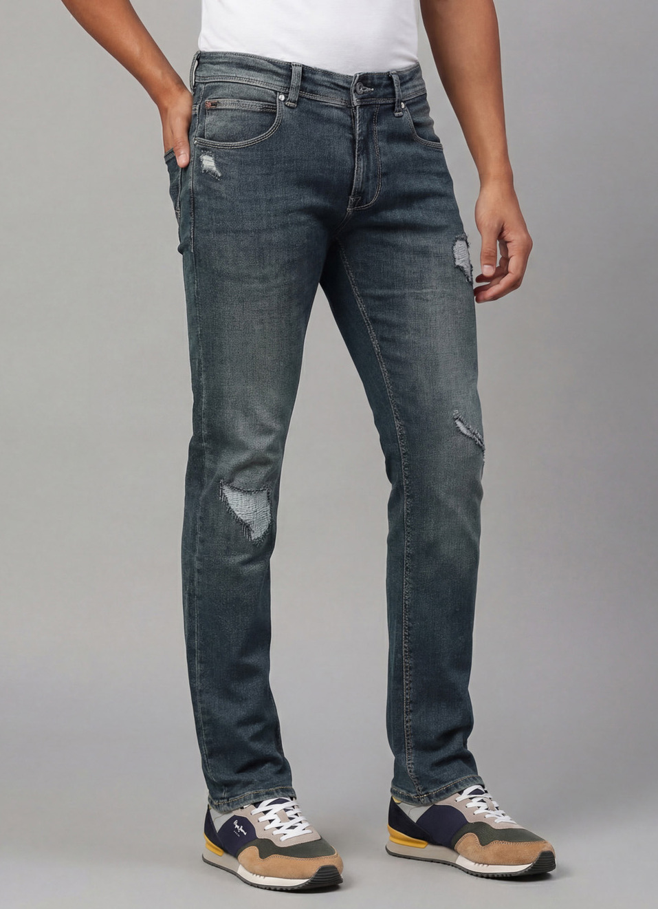 Vapour Blue Mid Waist Slim Fit Jeans, , large image number 0