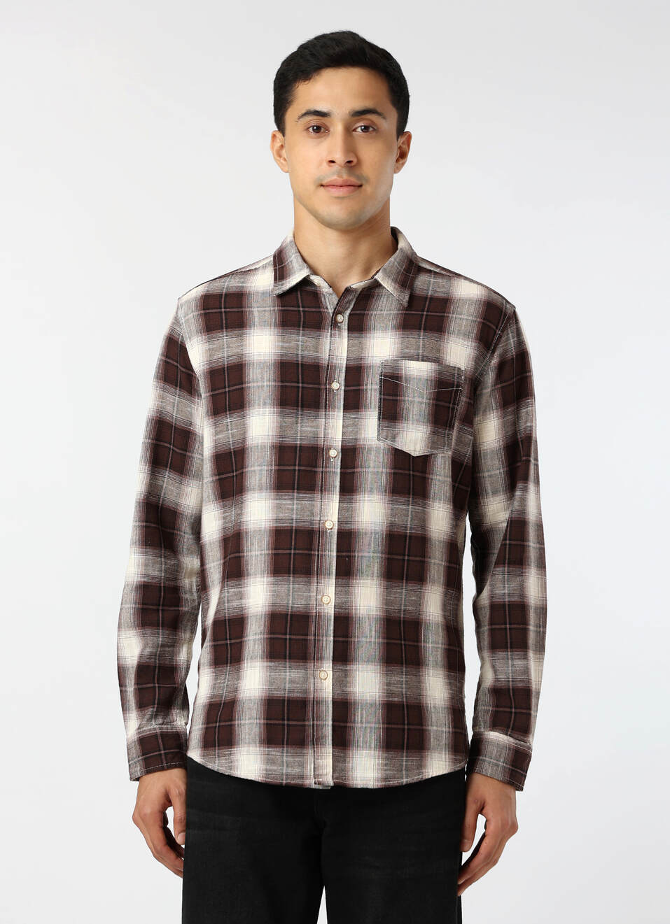 Men Brown Regular Fit Checked Casual Shirt, , large image number 1